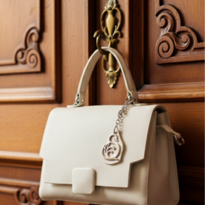 white apple hand bag